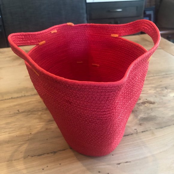 Handmade Bright Red and Orange Storage Basket with Handles - Picture 5 of 9